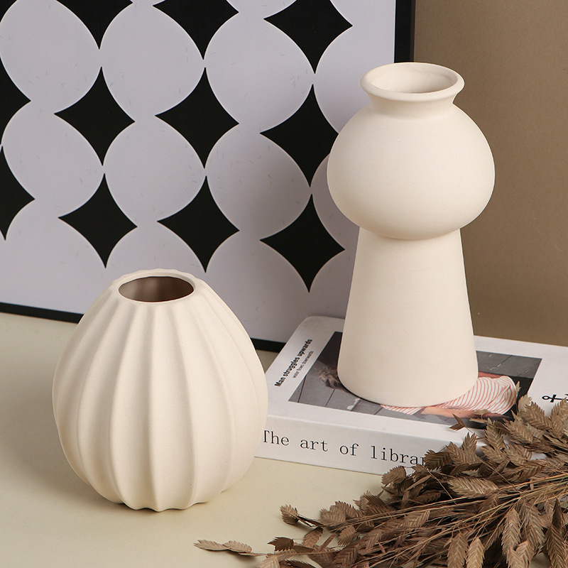 束口陶瓷花瓶创意家居摆件素烧工艺品北欧花插客厅餐厅软装装饰品