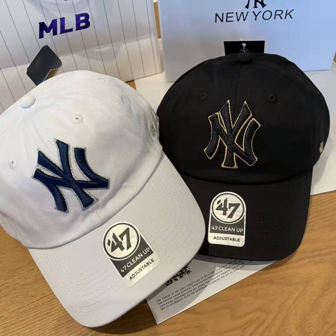 韩国潮牌mlb洋基队47软顶棒球帽ny道奇金丝刺绣大标情侣款鸭舌帽