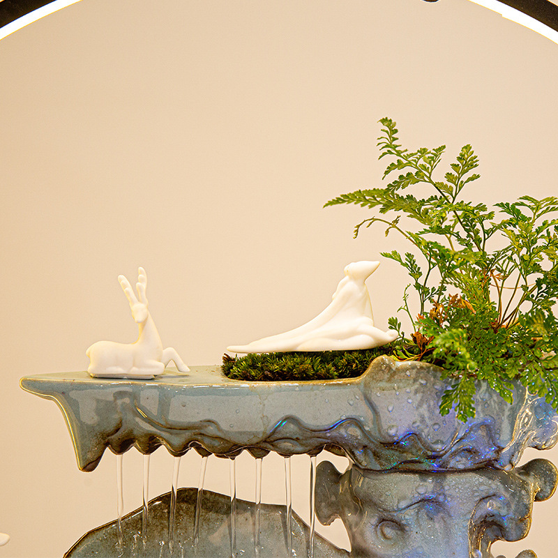 生态玻璃鱼缸造景流水装饰摆件招财转运客厅桌面小型室内送礼批发