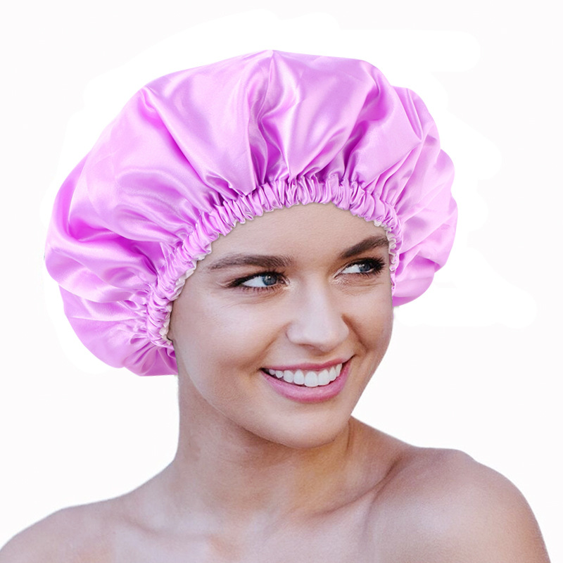 弹力松紧边双层色丁浴帽 eva防水纯色洗发烫发帽 jd-453f-y