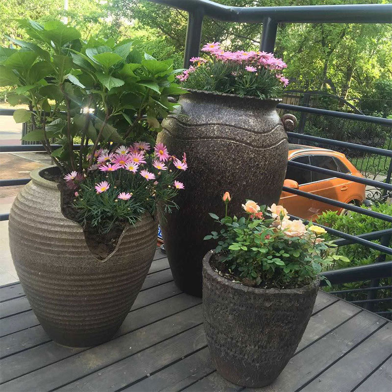 清仓特大号陶罐粗陶陶瓷复古户外庭院陶缸大花瓶日式落地红陶花盆