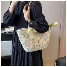 度假外贸风棉线腋下编织包包韩国夏季女包大容量菜篮子草编包