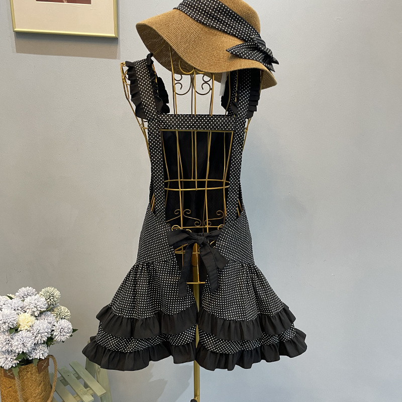 批发超大裙摆姜妍同款明星围裙家用厨房背带罩衣荷叶边防水防污工