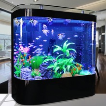 麓f简约弧形圆形鱼缸水族箱中型客厅落地玻璃生态免换水大鱼缸