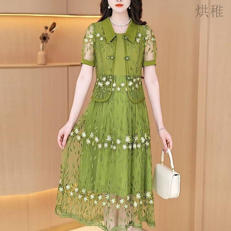 x醯3两件套网纱连衣裙女2023夏季新款时尚显瘦防嗮碎花套装裙
