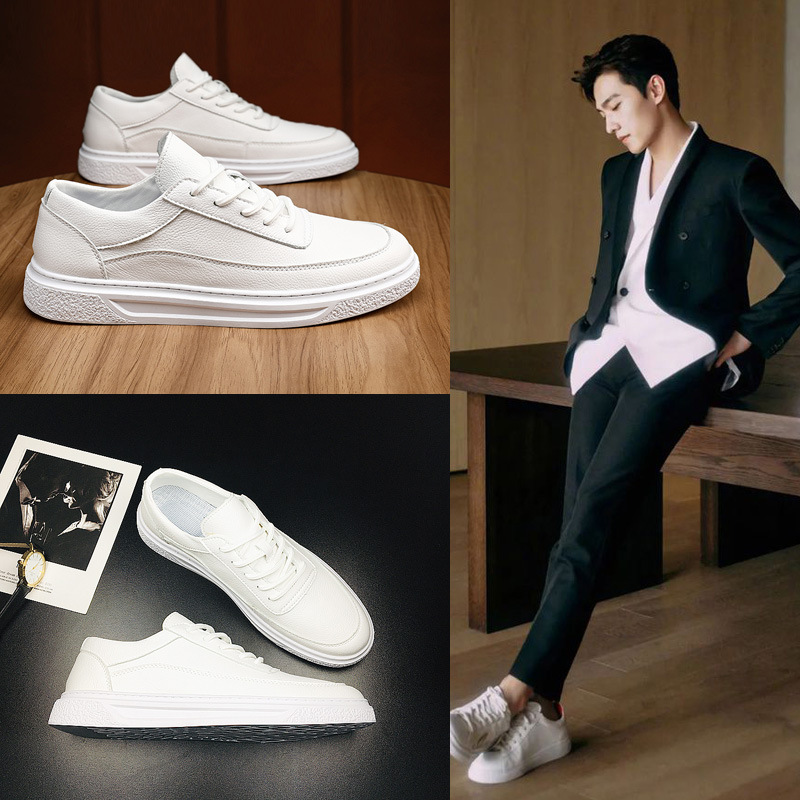 西服小白鞋男帅气休闲休闲米色男鞋配西裤白鞋简约时尚板鞋男