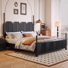 法式雕花实木床主卧1.8米1.5双人艾米床中古风现代简约美式硬靠床
