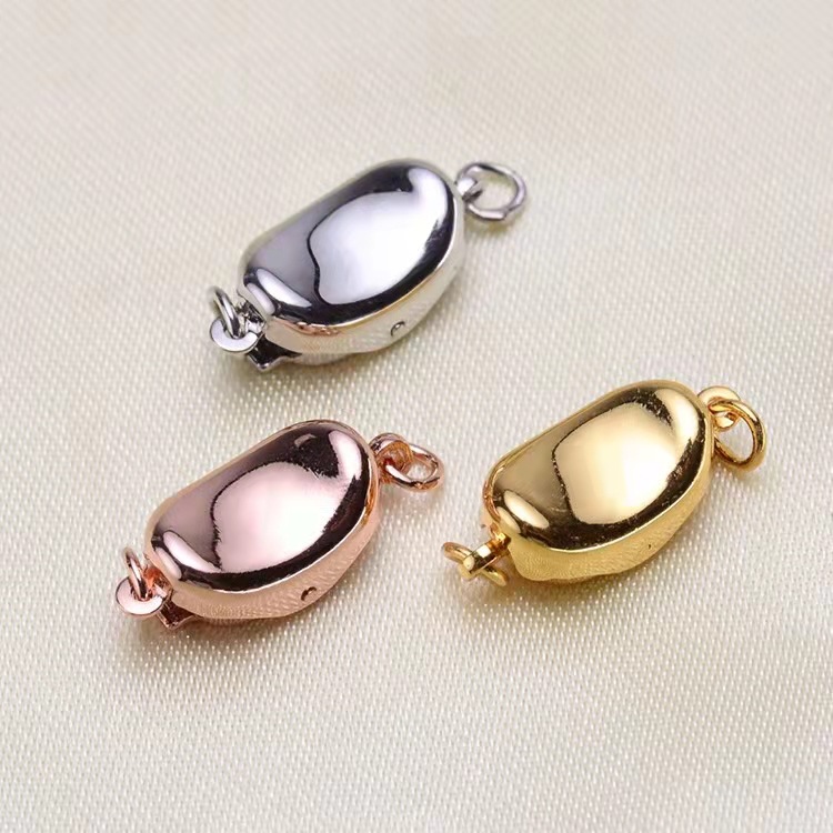 s925银 珍珠项链银扣头 手链扣 元宝扣 豆豆扣