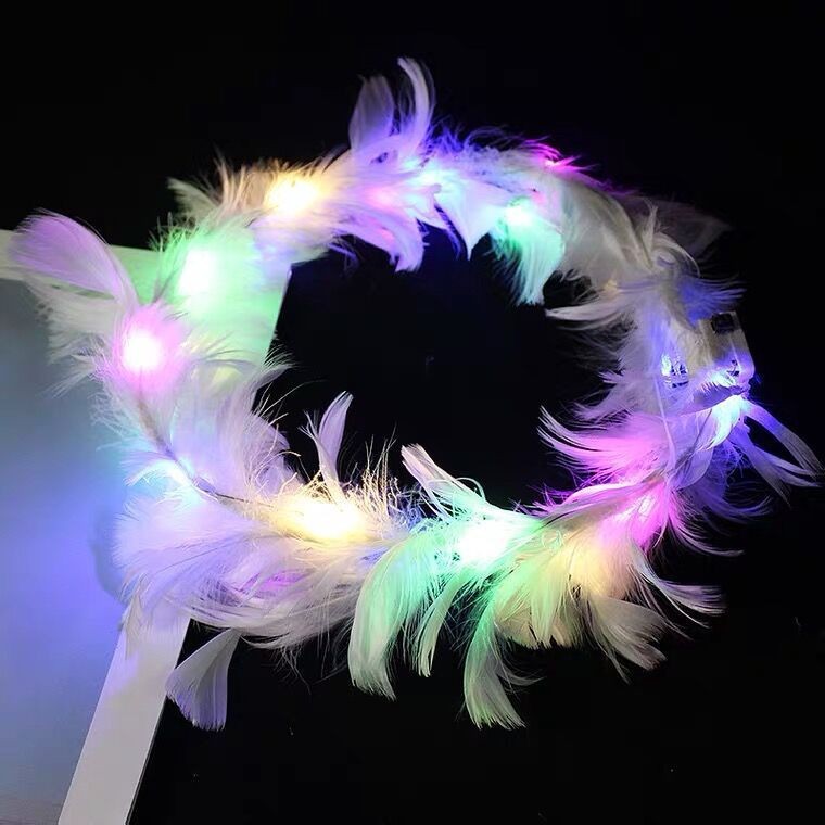 New Lengthened Luminous Goose Feather Garland Fairy Angel Led Colored Lamp Garland Headdress Internet Celebrity Night Market Wholesale