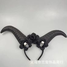 跨境暗黑恶魔万圣节大牛角发饰骷髅蜘蛛碑石小鸟头扣儿童男女通用