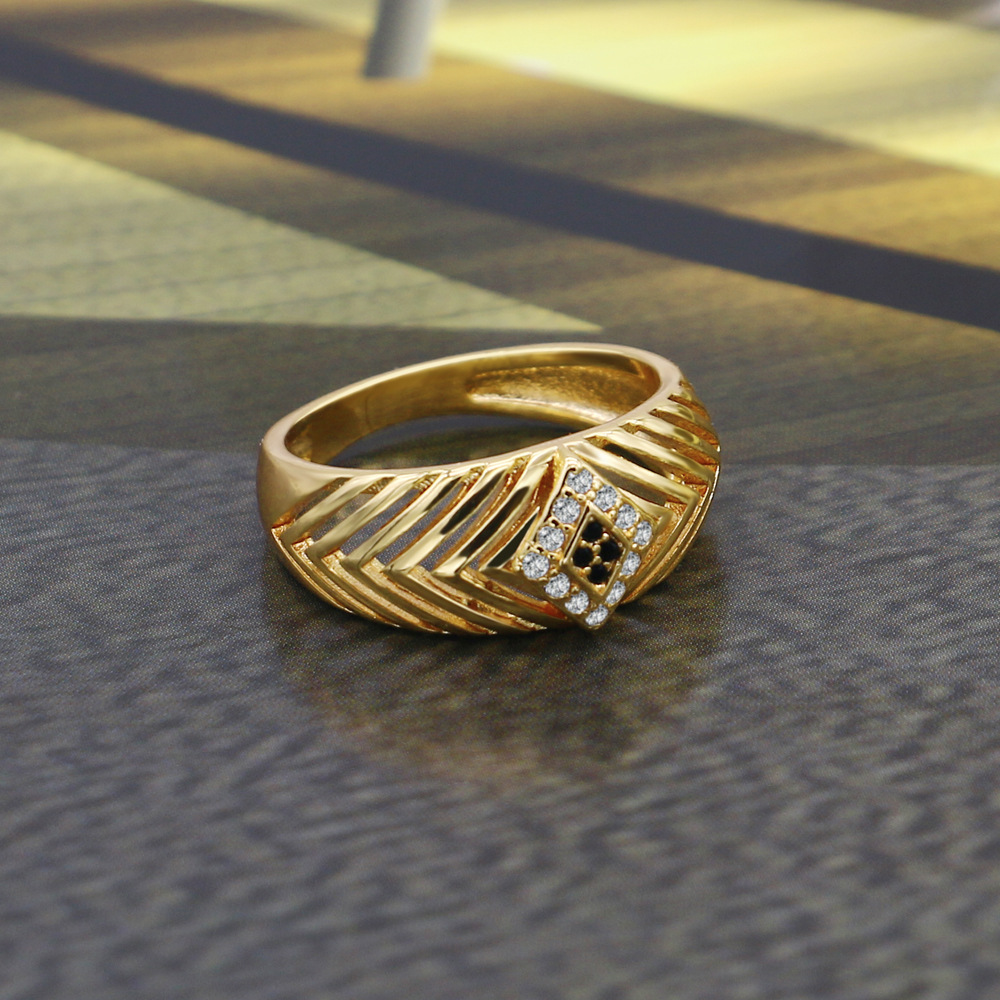 复古金色镶锆石欧美几何型男女式戒指镀厚铑金结婚指环首饰品批发