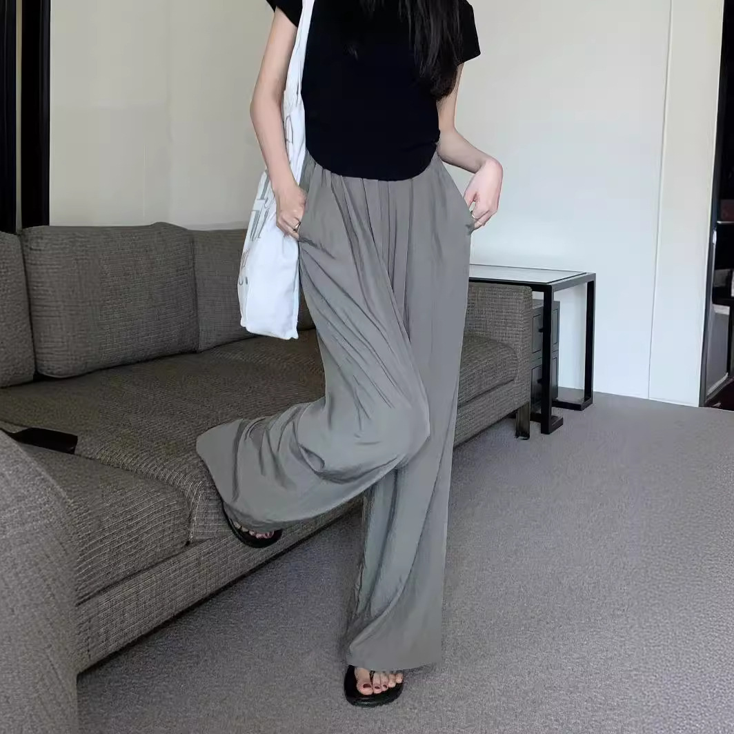 Texture Yamamoto Pants Women's 2024 New Lazy Wind Pleated Casual All-Match High Waist Drooping Straight Wide-Leg Pants Women Clothes