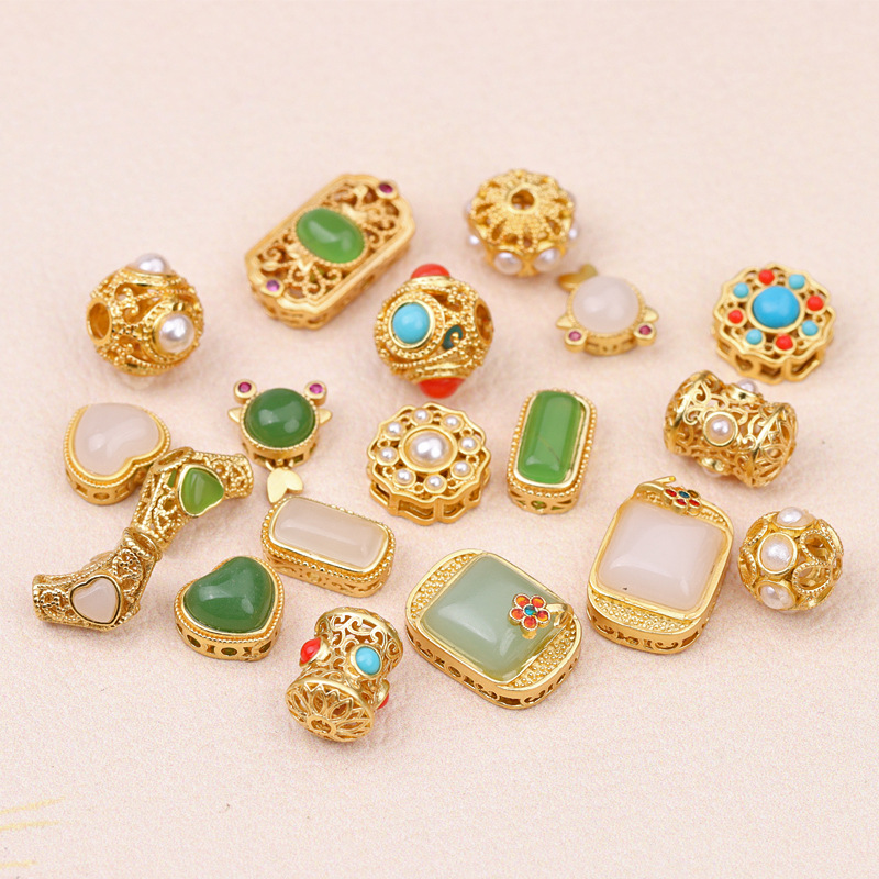 enamel ancient style alluvial gold accessories beads diy necklace bracelet string beads gold jadeite jewelry accessories materials wholesale