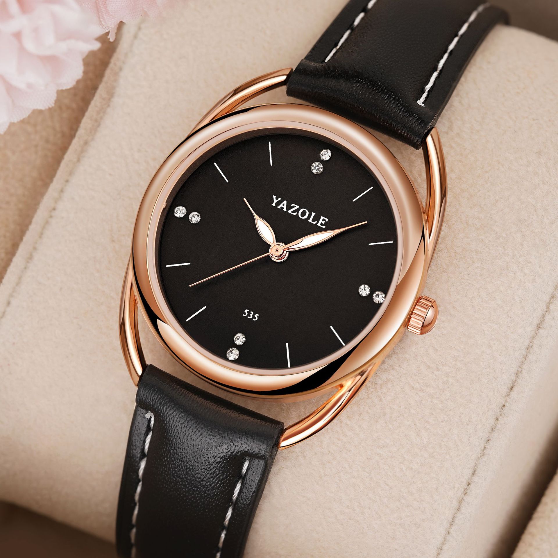 535跨境女生简约手表女 时尚百搭防水皮带石英腕表网红直播现货