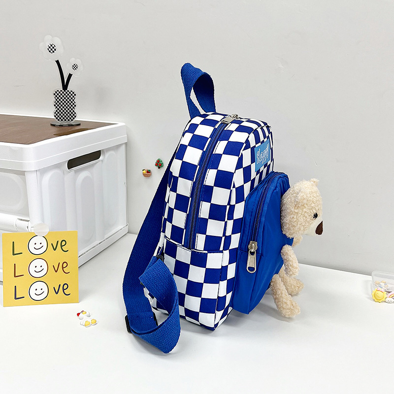 Chessboard Children's Backpack 2023 Cross-Border New Arrival Simple Bear Children's Schoolbag Kindergarten Institution Backpack Fashion