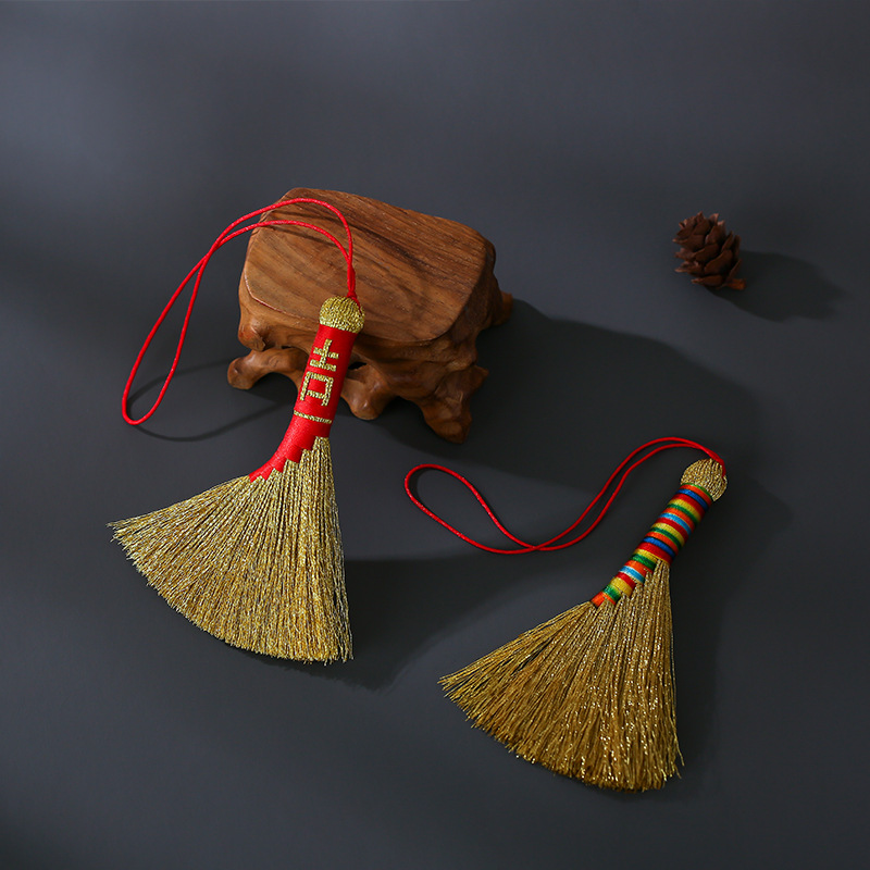 Small Broom Baby Bedside Broom for Dragon Boat Festival Baby Sleeping Blessing Broom Pendant Hand-Woven Gold Broom Tassel