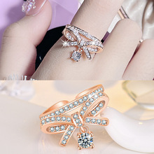 韩国蝴蝶结戒指女小众设计时尚水滴形开口玫瑰金轻奢网红食指指环