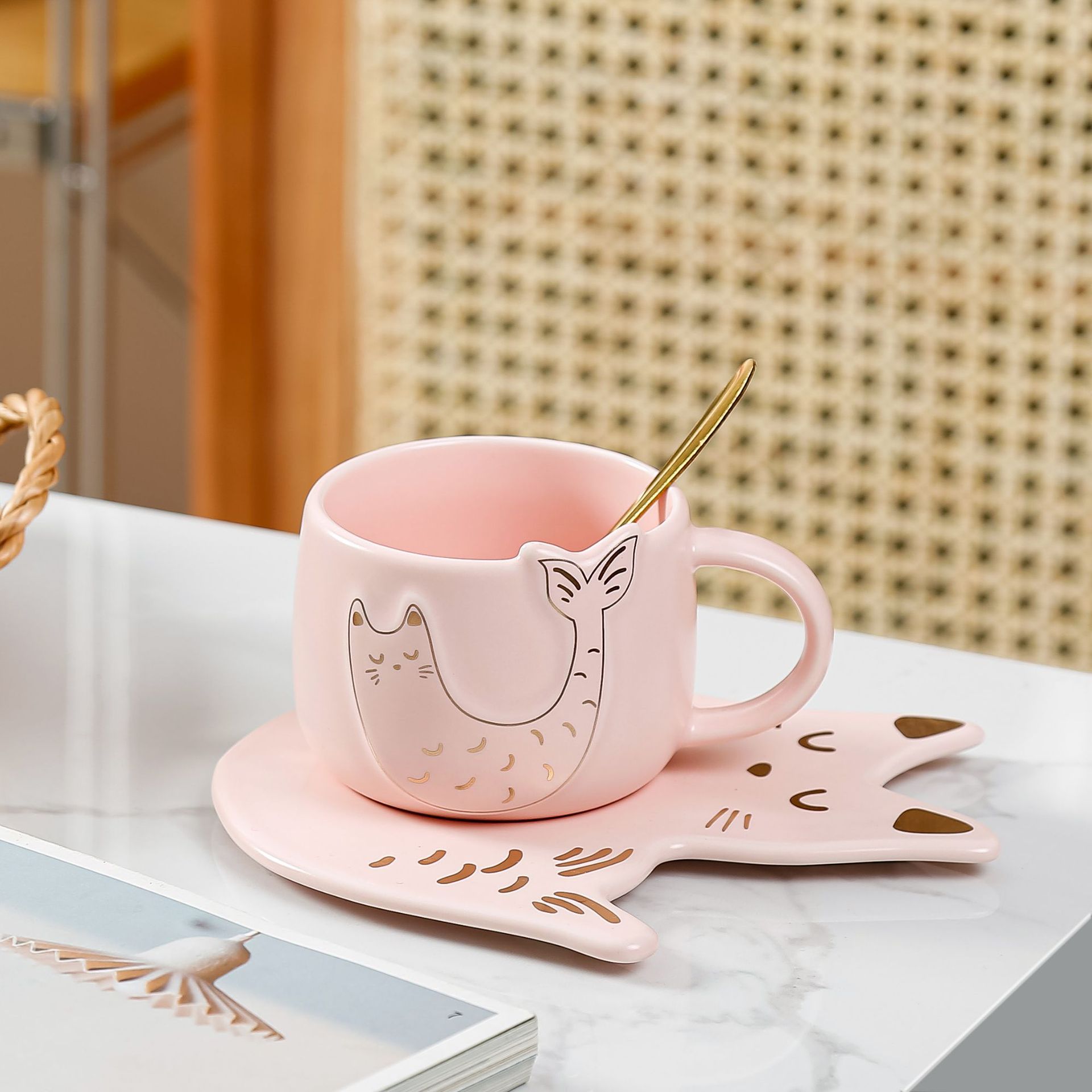 European-Style Good-looking Ceramic Coffee Set Set Cute Cartoon Cat Home Breakfast Cup Afternoon Tea Mug