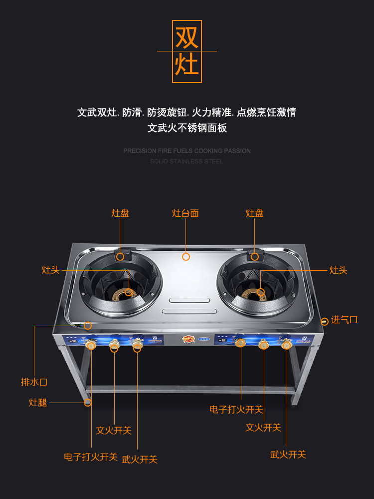 猛火灶饭店双灶文武火煤气猛火灶商用厨房液化气高压炒炉
