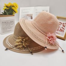 夏季新款女大檐帽下地务农花朵防晒遮阳帽棉麻针织透气太阳帽盆帽