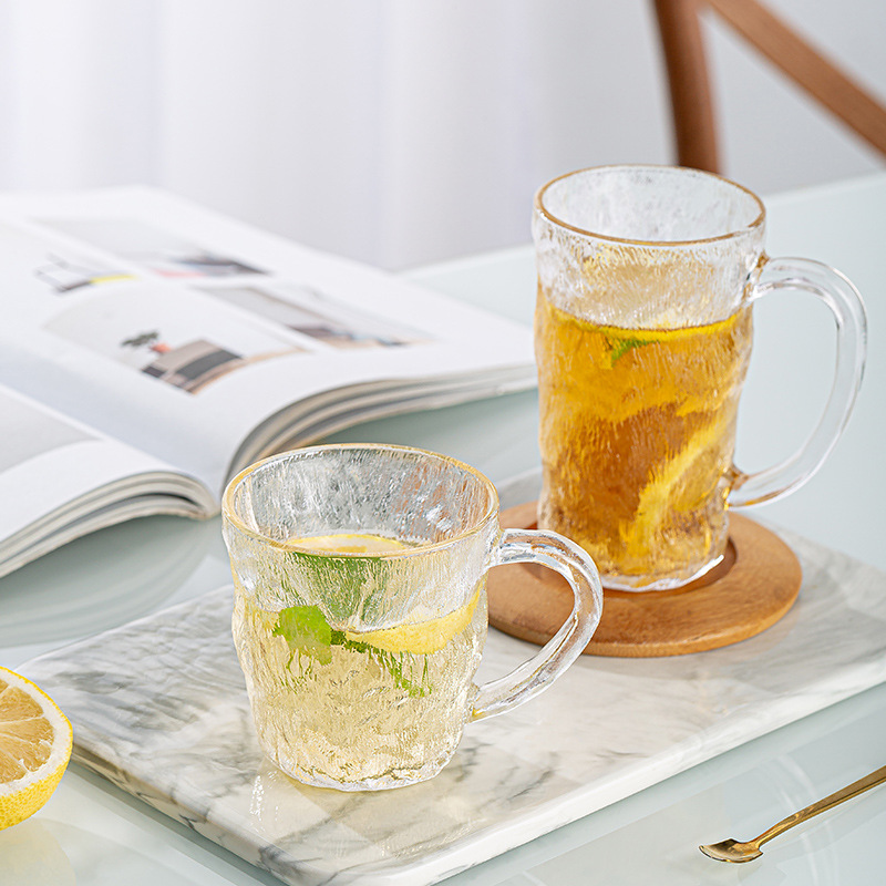 Nordic Style Glass Glacier Cup Beer Cup Beverage Cup Boiled Water Household Water Cup Female Frosted Cup Handle Cup