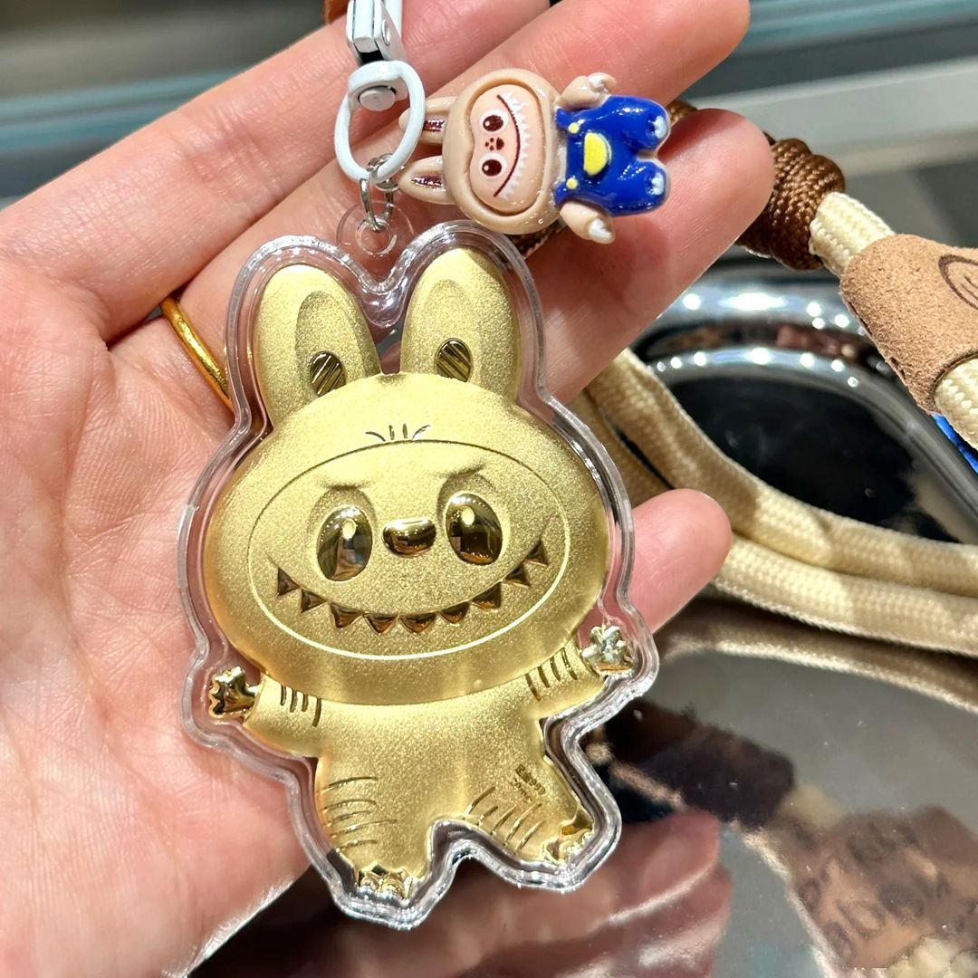 足金999LABUBU拉布布挂件泡泡玛特钥匙扣可爱潮玩卡通包包挂饰