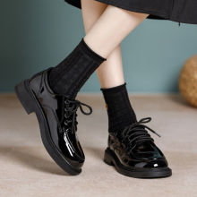 女童皮鞋系带小女英伦风复古2023黑色工作鞋厚底百搭单鞋女