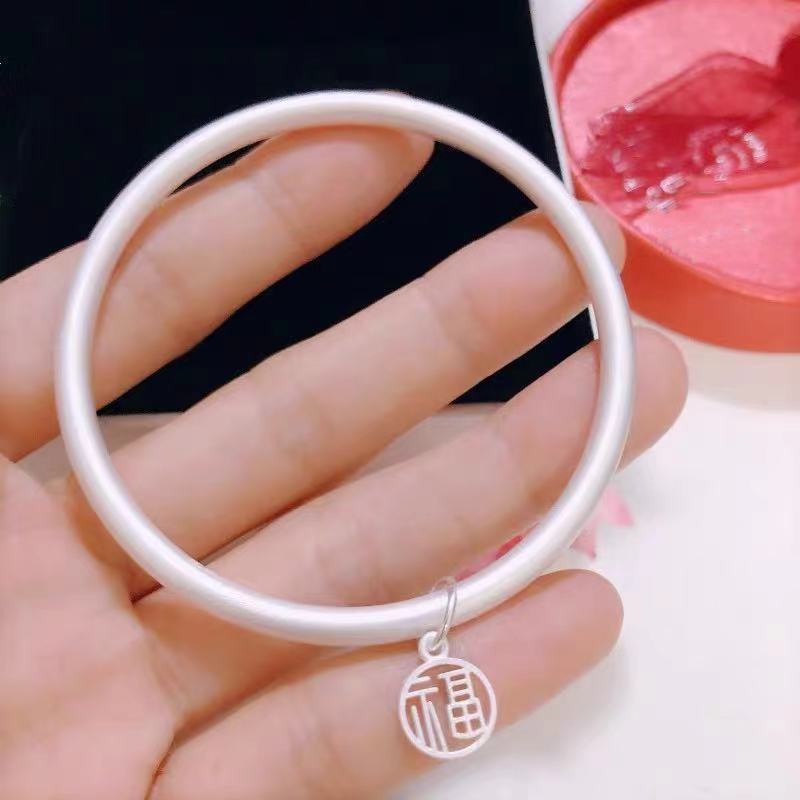 Two Shihuan Ancient Silver Bracelet Female White Copper Silver Plated Lotus Flower Lotus Seedpod Matte Surface Closed Mouth Hanging Lucky Silver Bracelet Young