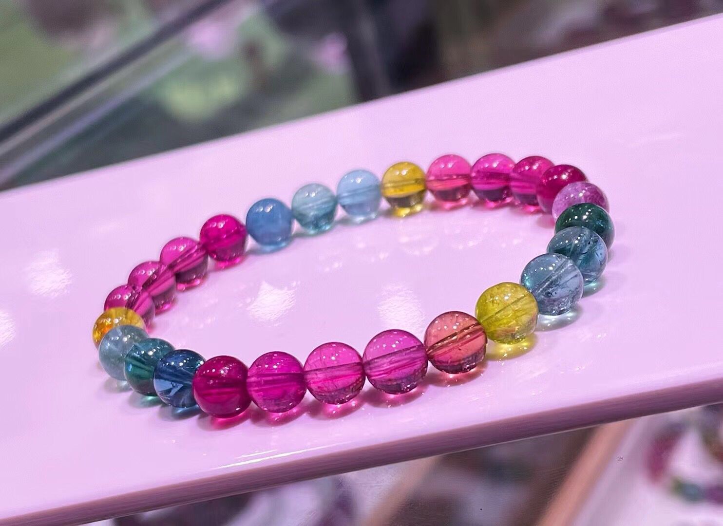 天然碧玺艳丽色彩冰淇淋手链马克龙手串色标单圈多圈仙女色女