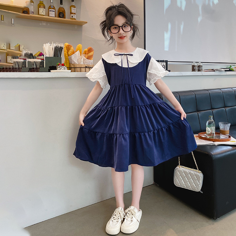 女童连衣裙夏季大童洋气时髦学院风公主裙女孩韩版休闲假两件裙子