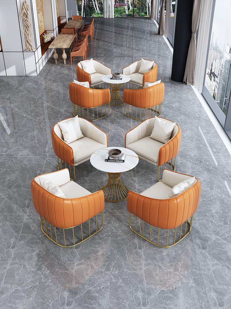 北欧奶茶店咖啡厅卡座沙发轻奢洽谈桌椅组合售楼处办公室接待沙发