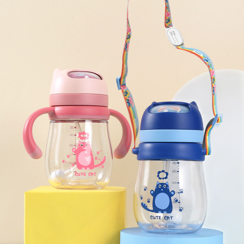Aikesi Children's New Cartoon Plastic Cup Infants Baby Special No-Spill Cup Drop-Proof and Leak-Proof Water Bottle Wholesale