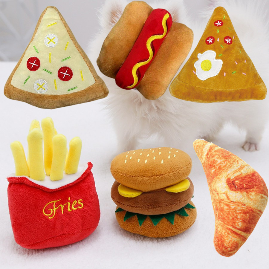 New Plush Toy Pizza Hamburger Pet Sounding Toy Dog Bite-Resistant Molar Pet Supplies in Stock Wholesale