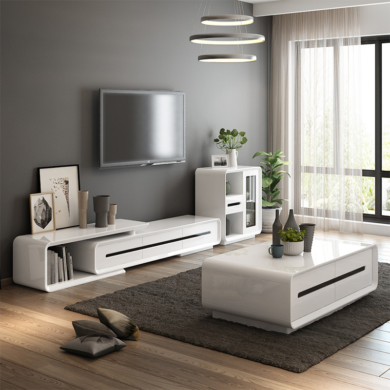 现代简约伸缩电视柜茶几组合套装烤漆小户型客厅地柜电视背景墙柜