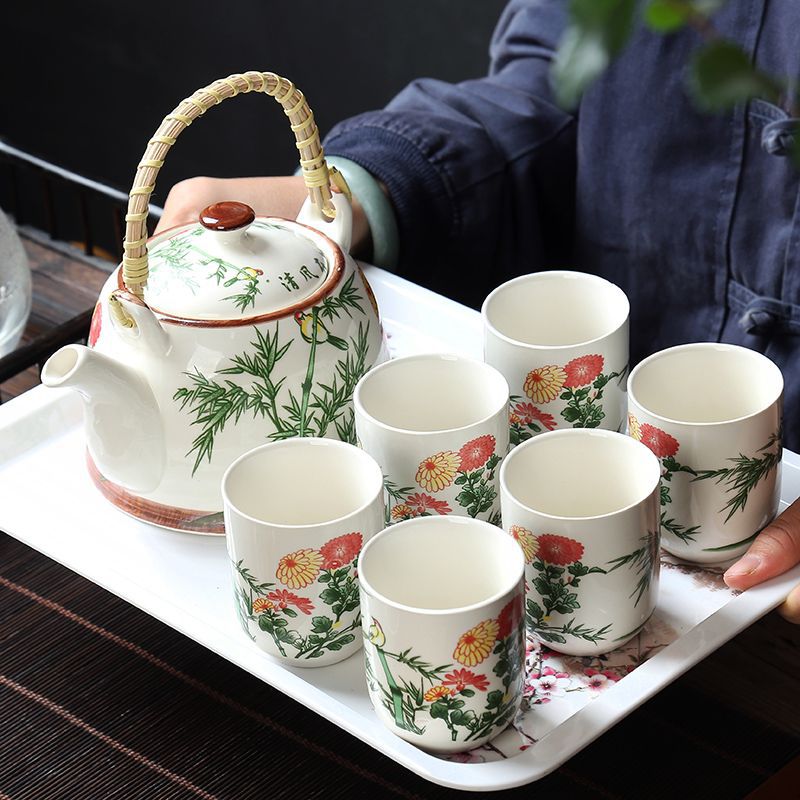 新疆包邮特价大号茶壶茶盘陶瓷青花瓷功夫提梁壶家用简约茶具套装