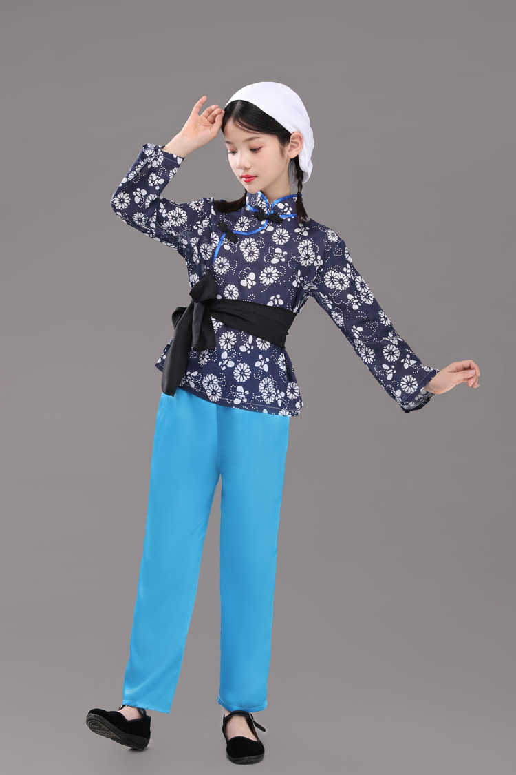 阿庆嫂舞台表演服喜儿服装女童村姑演出服采茶女演出服村民演出服