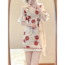 小个子奶甜系国风复古纯欲风穿搭时尚玫瑰花设计感旗袍女夏季