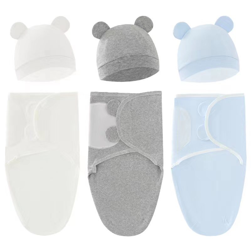 Foreign Trade European and American Newborn Swaddling Sleeping Bag Baby Cocoon Baby's Blanket Hat Set Baby Swaddling Blanket Hug Blanket 8309