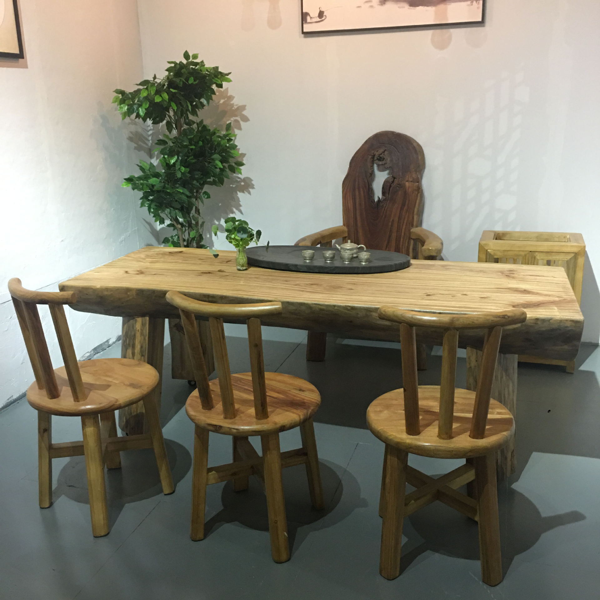 客厅实木茶桌椅组合简约大气红心樟木茶台异形原生态家具现货整装