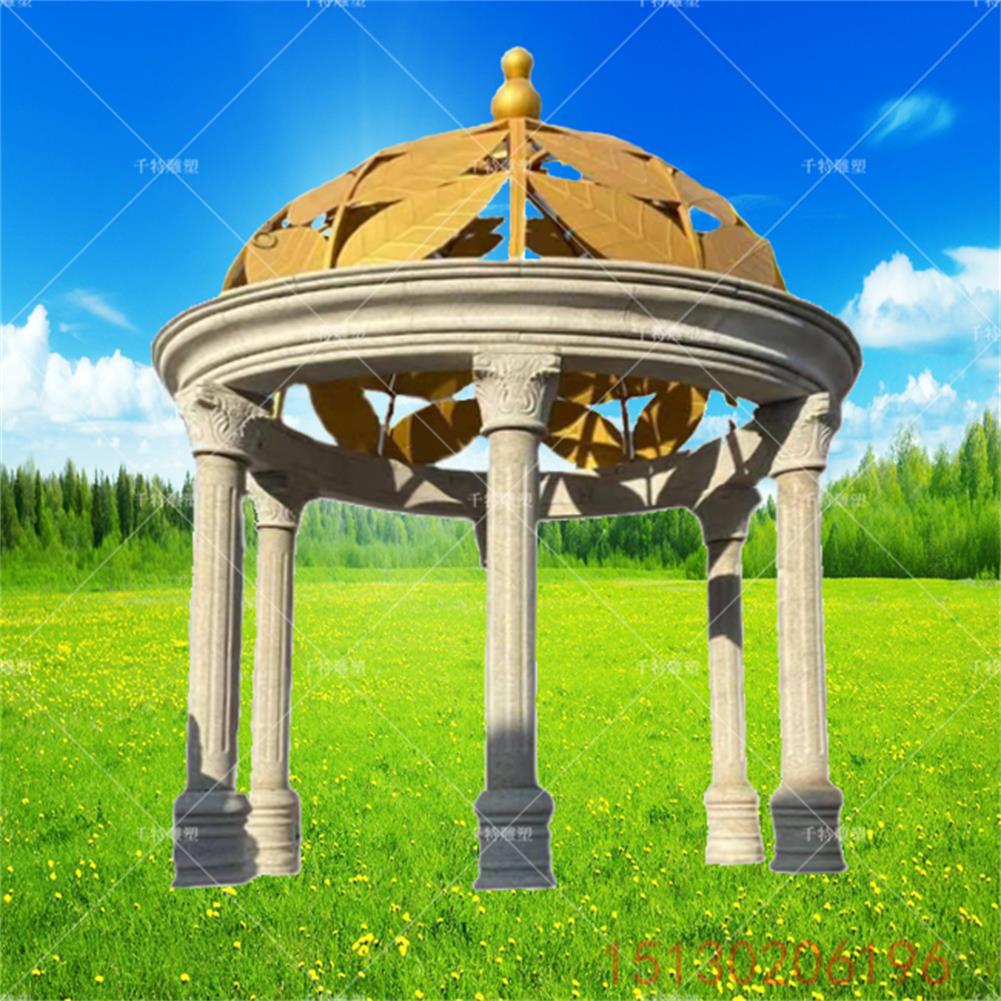 石雕凉亭大型花岗岩石雕欧式凉亭圆帽铁艺蒙古包亭花园楼顶石亭子