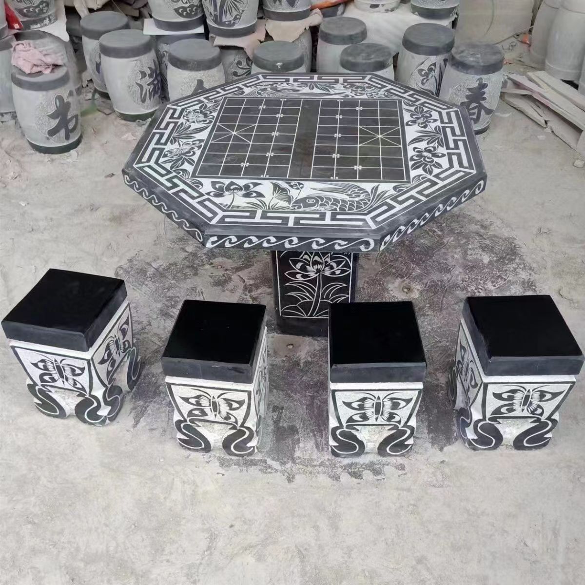 石桌石凳别墅庭院花园户外座椅树桩款石头桌椅子青石石桌子-阿里巴巴