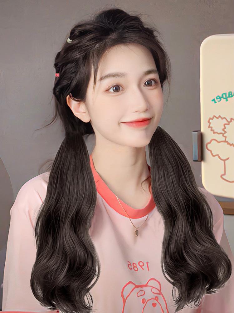 元气少女双马尾网红辫子发圈假发可扎高马尾白鹿同款俏皮可爱自然