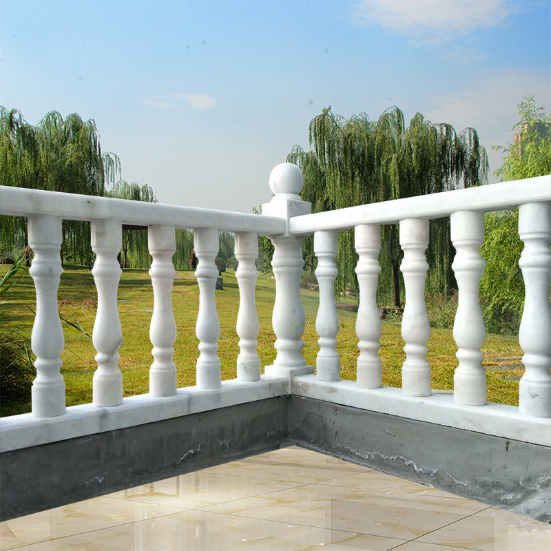别墅栏杆天然汉白玉阳台栏杆护栏欧式雕塑施工建筑大理石护栏