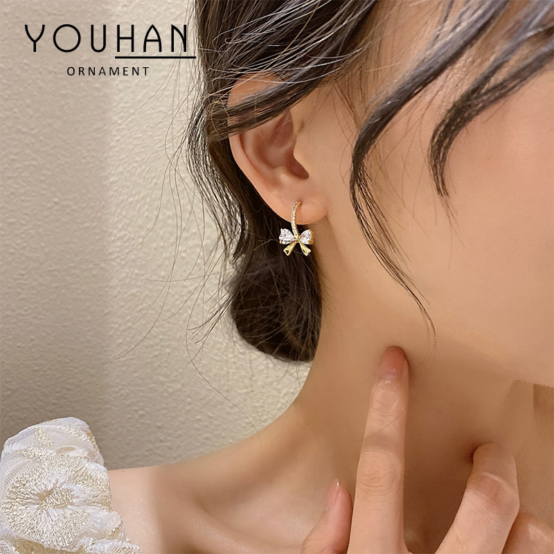 South Korea Fashionable Earrings Women's Sterling Silver Needle High-Grade Bow Earrings Douyin Online Influencer Live Ear Studs Fashion