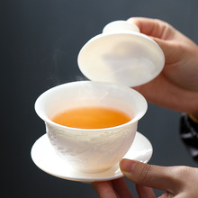 1VPK羊脂玉盖碗茶杯素烧三才盖碗带盖泡茶杯家用白瓷茶盏茶碗单个
