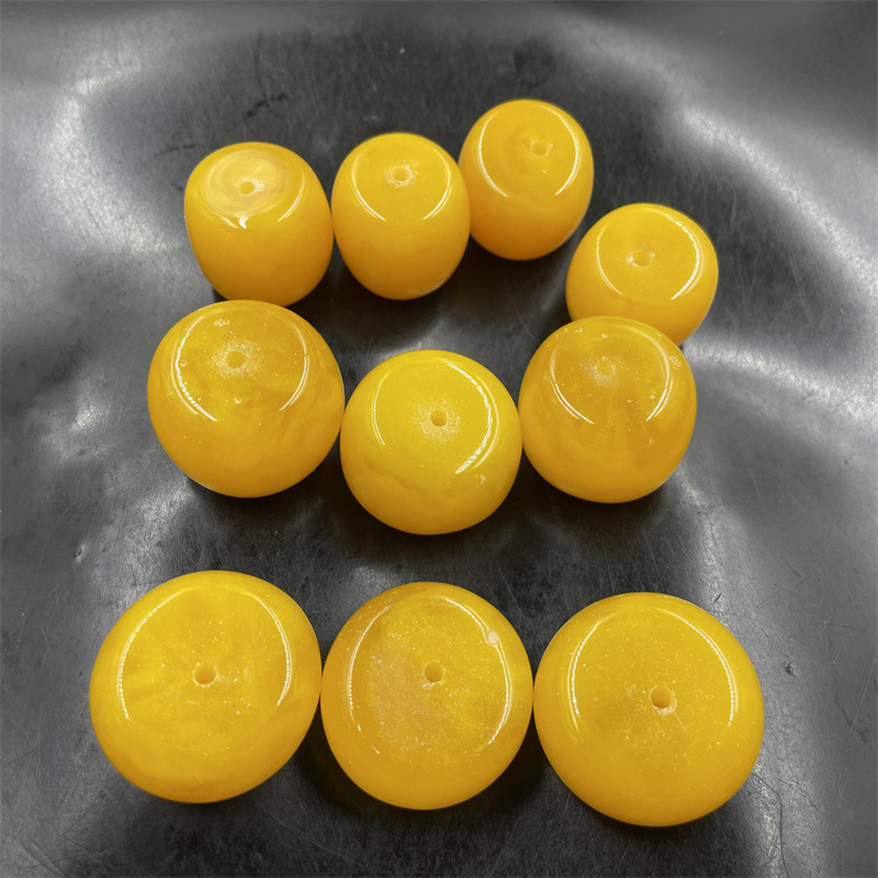 四海玉器 diy饰品配件鸡油黄琥珀蜜蜡老型珠散珠 算盘珠 筒珠散批
