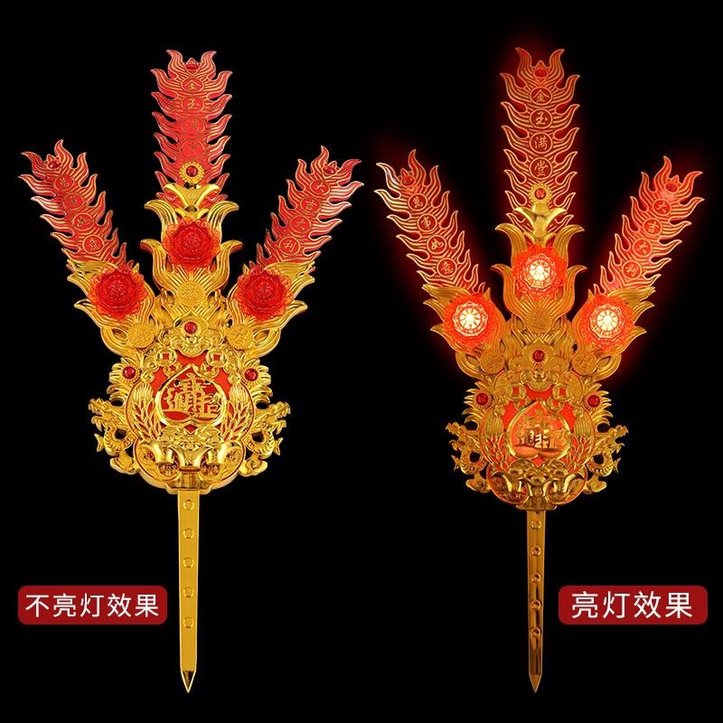 潮汕亮灯金花插香炉地主春花锦花塑料饰花拜老爷用品香薰炉摆件