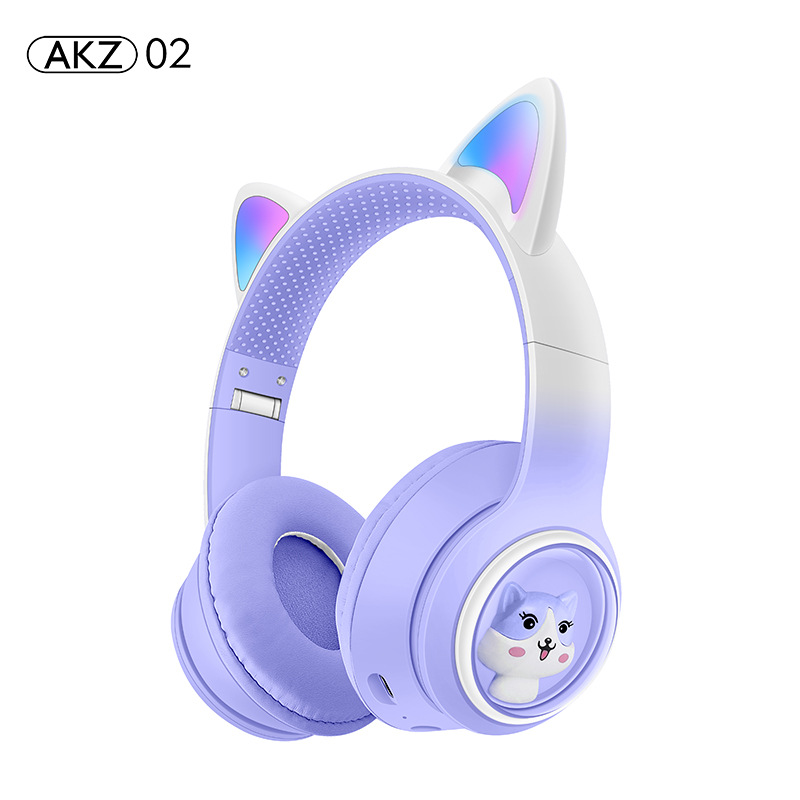 Akz-02 Cross-Border New Arrival Luminous Cat Ear Headset Bluetooth Headset Subwoofer Gaming Electronic Sports Wireless Headset