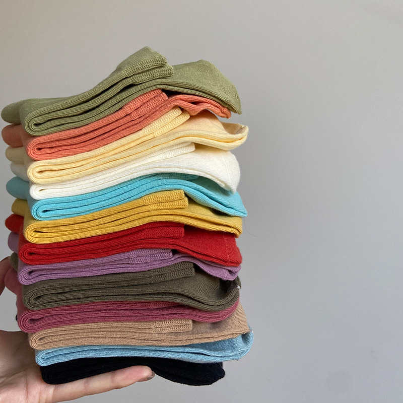 高档32支丝光棉袜子女新疆长绒春韩简约纯色中筒短四季盒装独立包