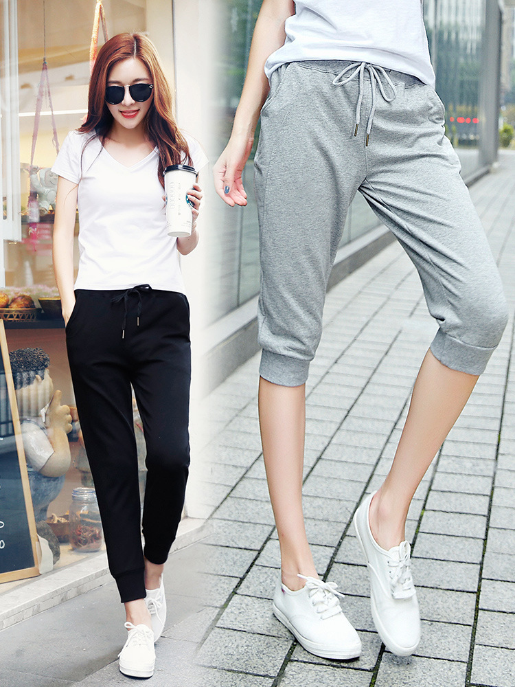 七分裤女夏季薄款运动裤短裤裤子高腰宽松九分裤显瘦束脚休闲中裤